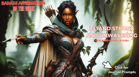 Black Fae Elf Warrior Woman dressed in Hunters green with an arrow pointed towards her target