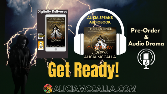 Young Tia Jackson walking in the rain next two eBook and Audiobook for Pre-order of the Sentinel Superhero Vigilante Serial and Audio Drama
