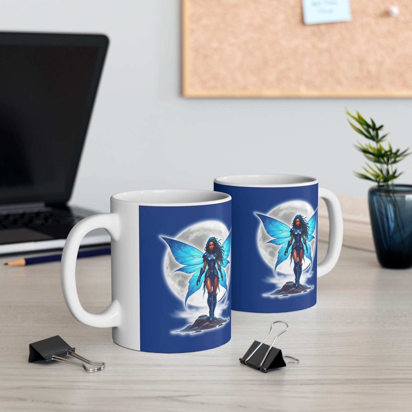 Celestial Blue Fairy Warrior | Ceramic Mug, (11oz, 15oz) | Black Fae Day Collection