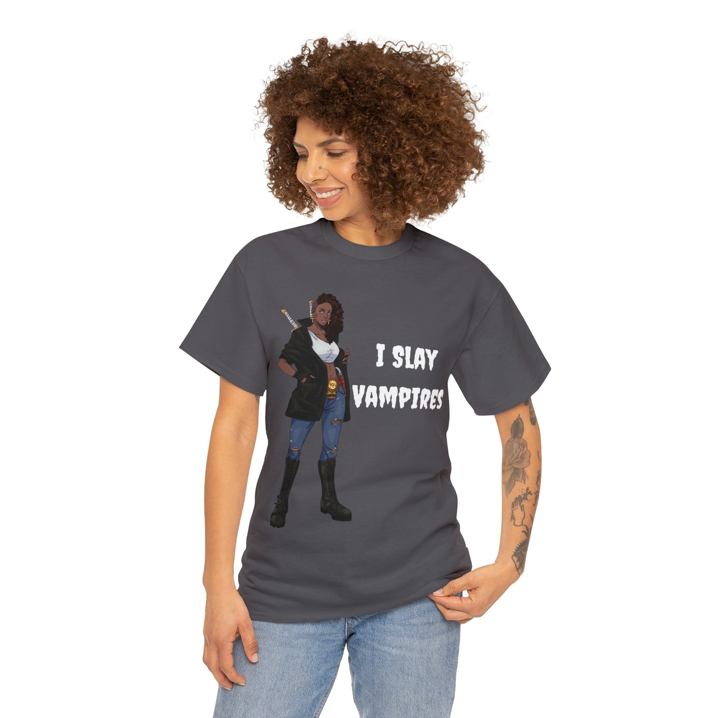 I Slay Vampires | Adult Unisex Heavy Cotton Tee | African American T-Shirt