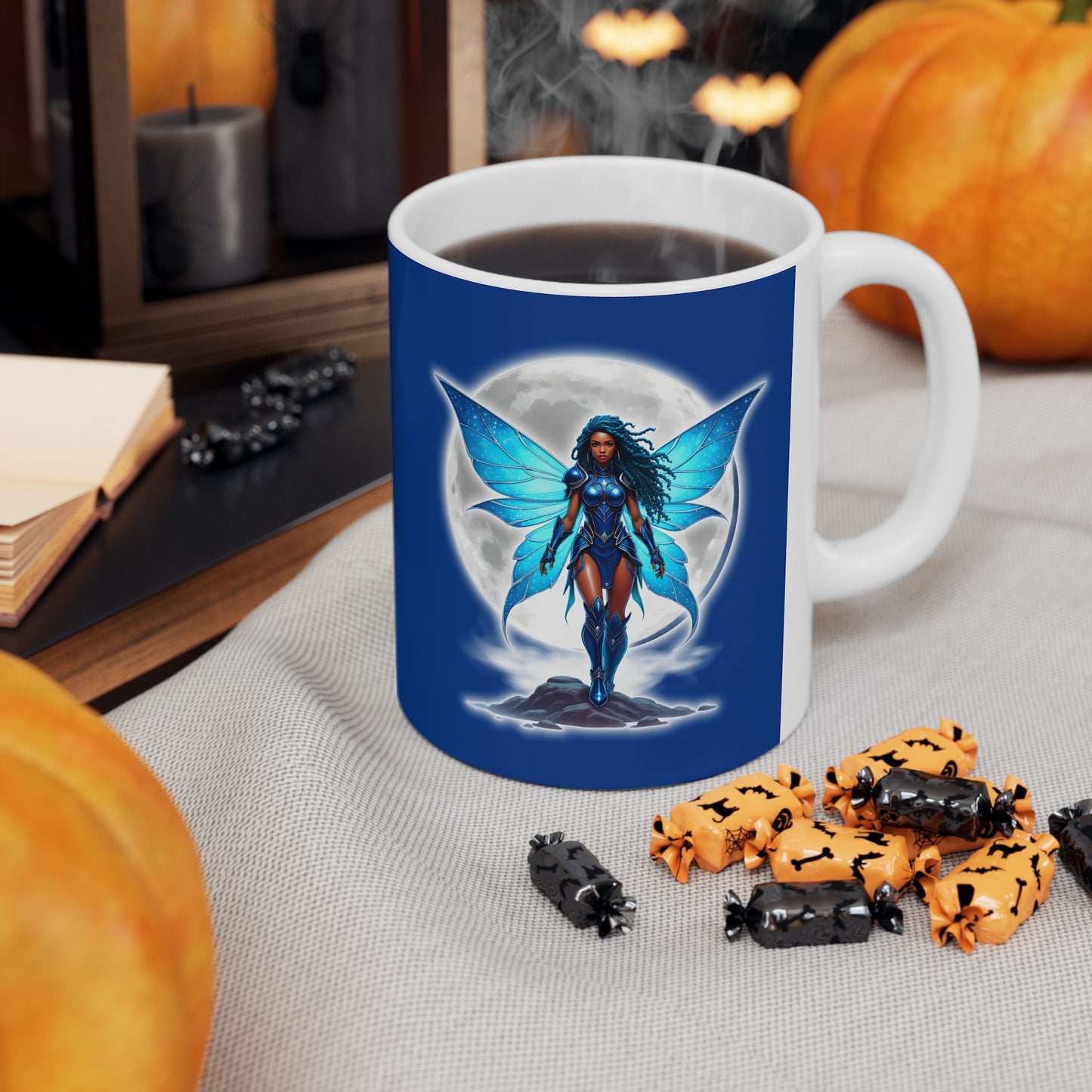 Celestial Blue Fairy Warrior | Ceramic Mug, (11oz, 15oz) | Black Fae Day Collection