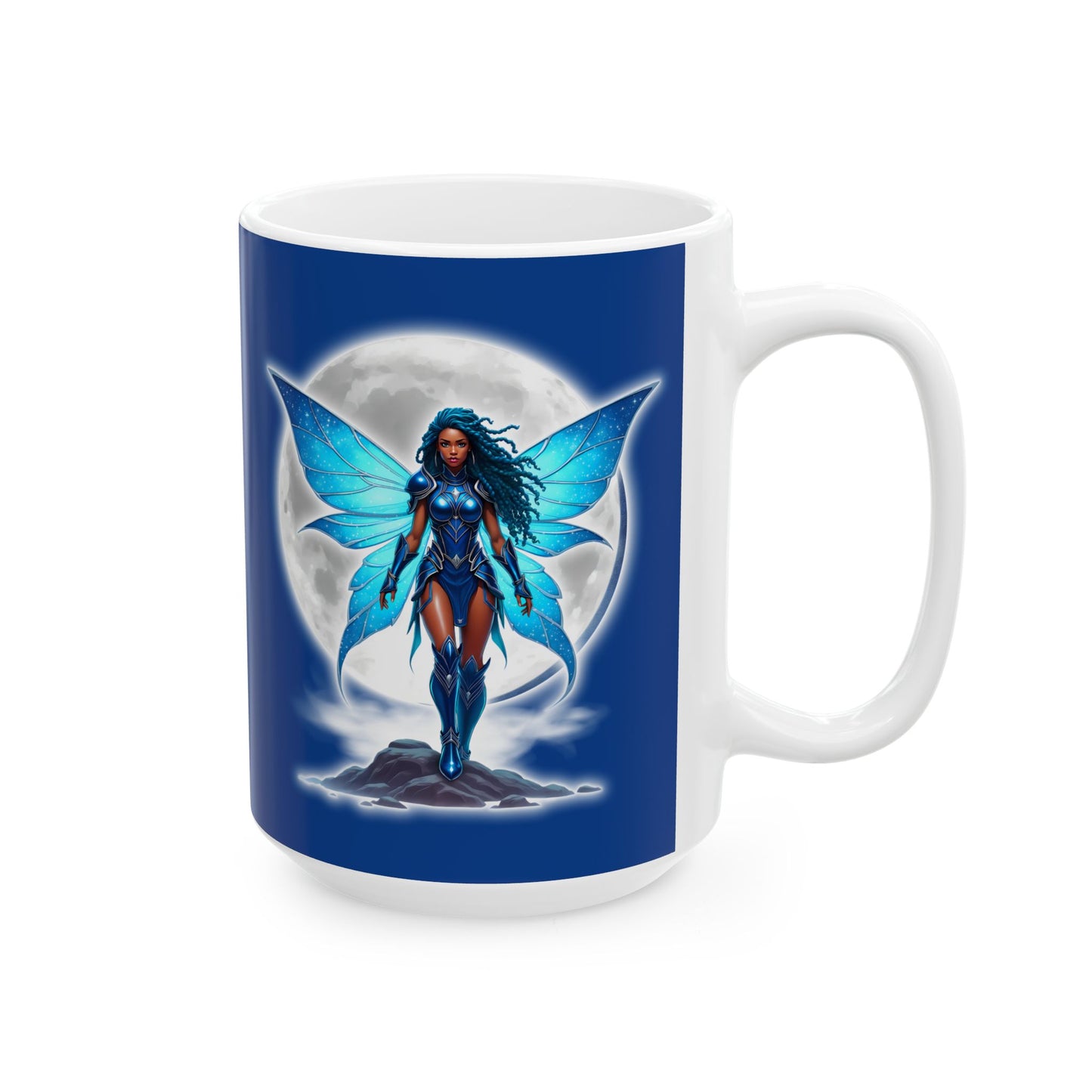 Celestial Blue Fairy Warrior | Ceramic Mug, (11oz, 15oz) | Black Fae Day Collection
