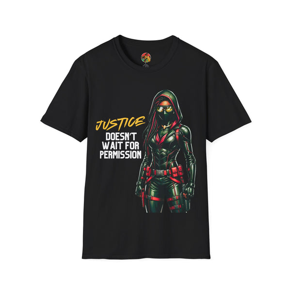 Black Woman Vigilante | Adult Unisex Softstyle T-Shirt | Street Justice Fashion Black Woman Vigilante | Adult Unisex Softstyle T-Shirt | Street Justice Fashion