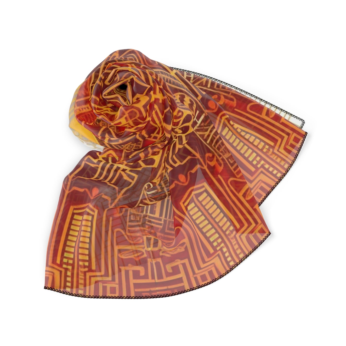 AfroFuturistic Kente Print Scarf | Poly Voile or Chiffon | Sacred Warrior Accessory