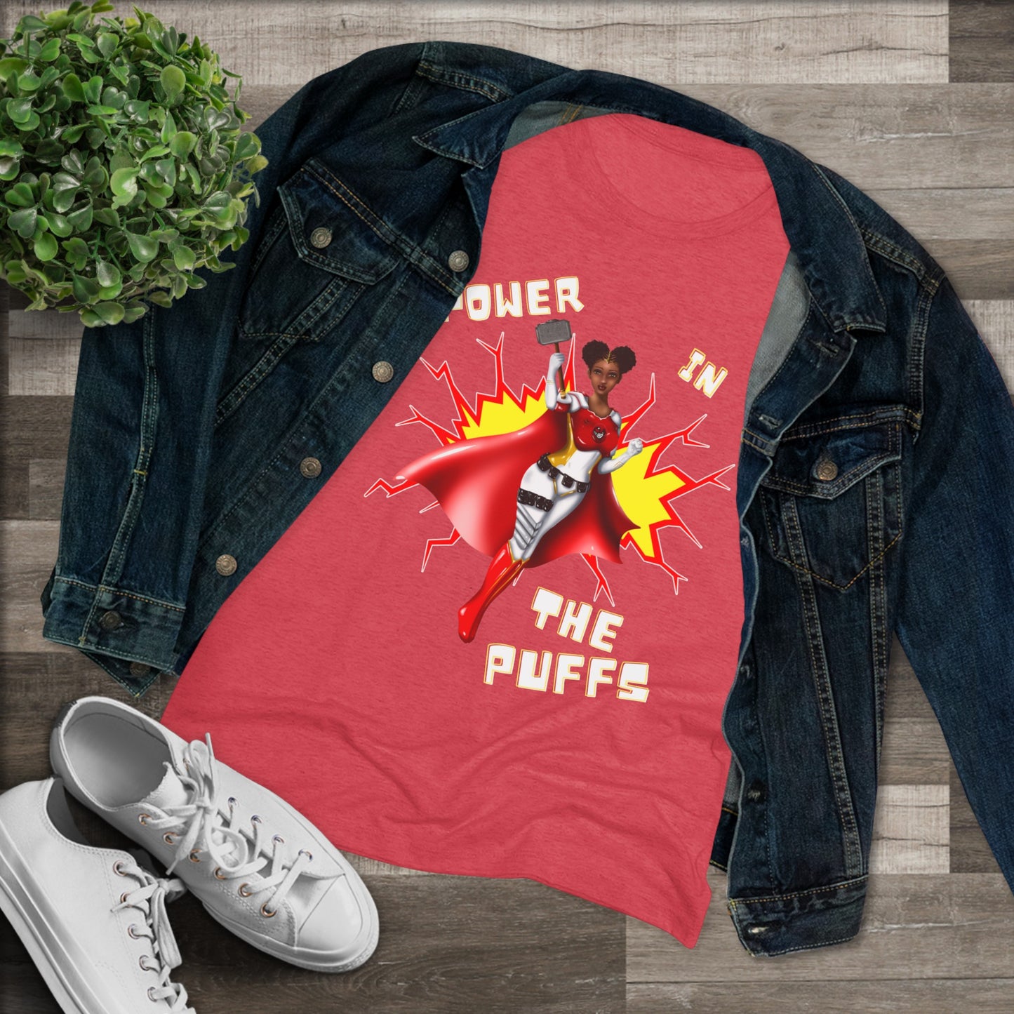 Power in the Puffs Superhero | Adult Women's Triblend Tee | African American T-Shirt