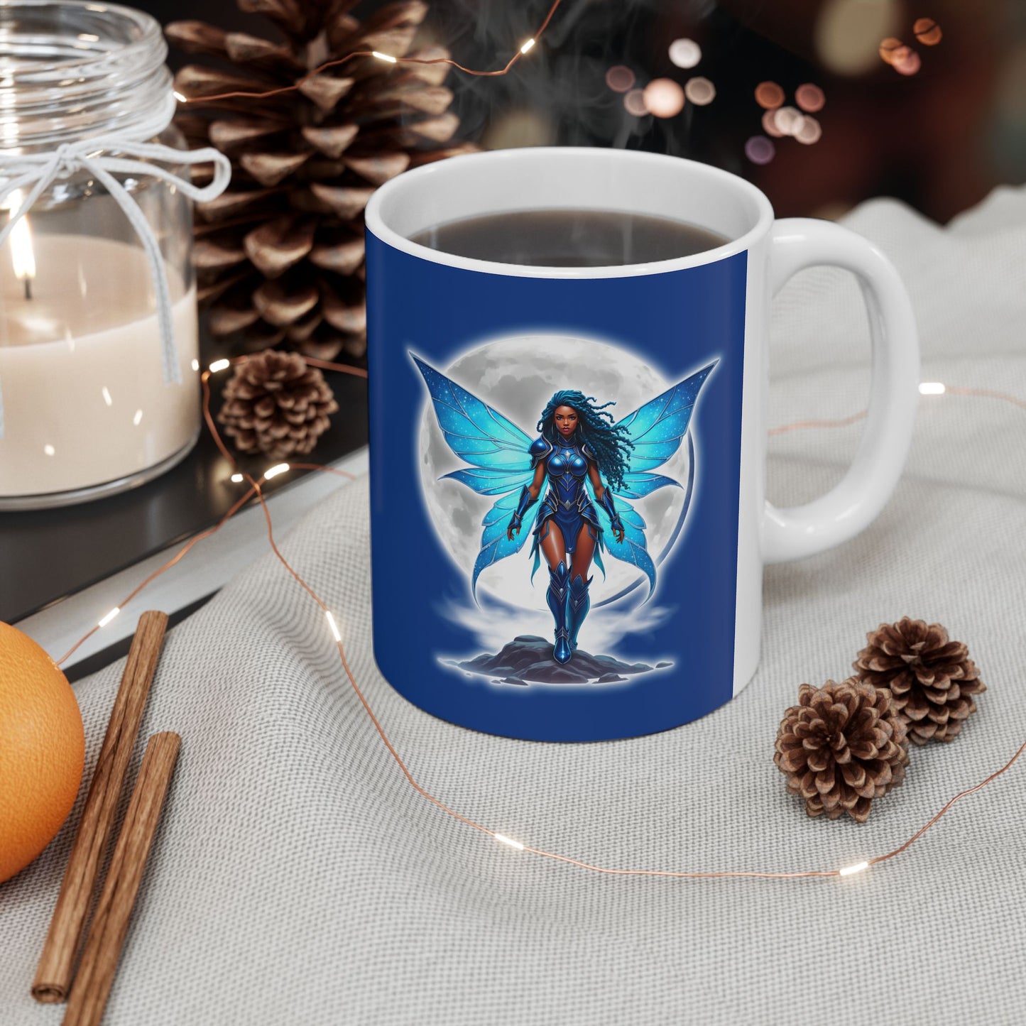 Celestial Blue Fairy Warrior | Ceramic Mug, (11oz, 15oz) | Black Fae Day Collection