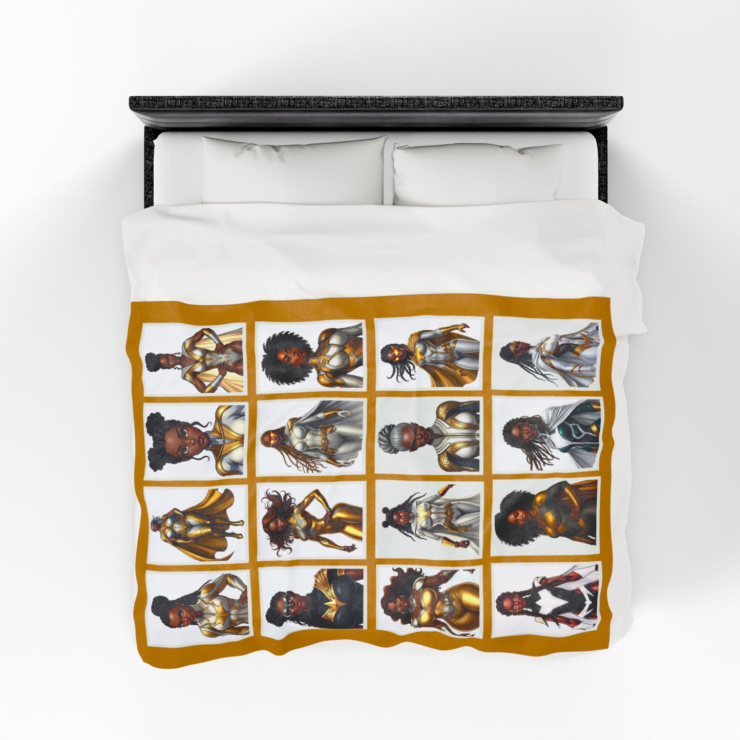 GOLD SUPERHEROES Reading Blanket | Lux Velveteen Throw for Bookish Gifts & Black Women Empowerment