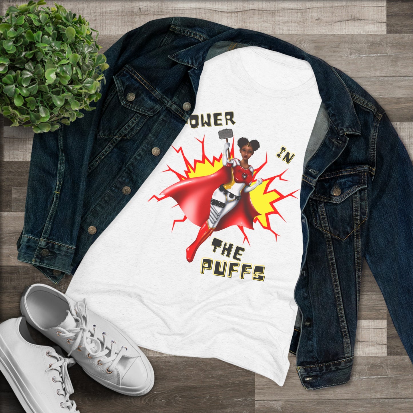 Power in the Puffs Superhero | Adult Women's Triblend Tee | African American T-Shirt