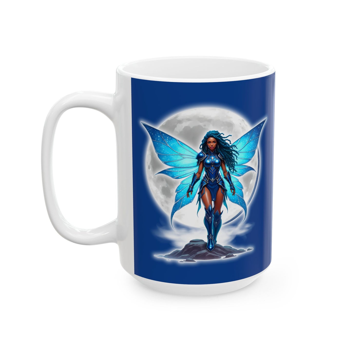 Celestial Blue Fairy Warrior | Ceramic Mug, (11oz, 15oz) | Black Fae Day Collection