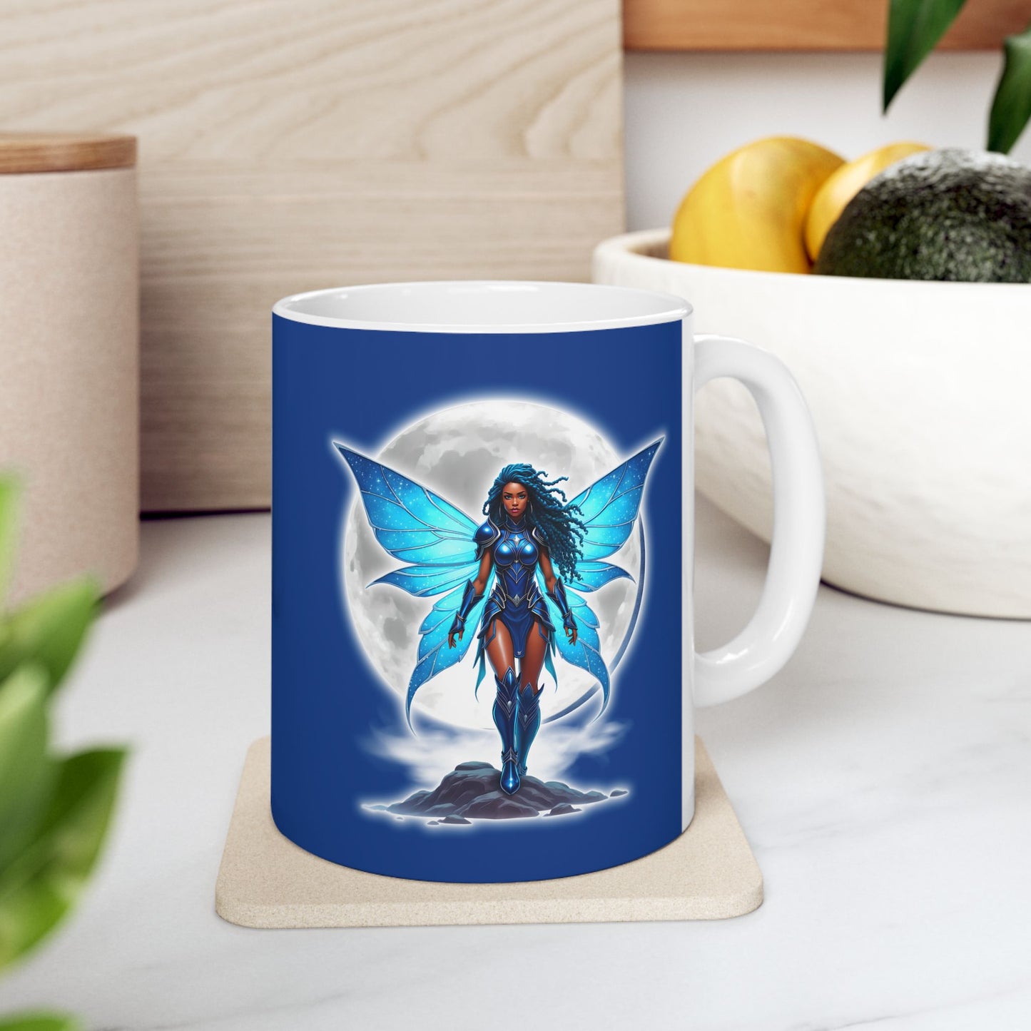 Celestial Blue Fairy Warrior | Ceramic Mug, (11oz, 15oz) | Black Fae Day Collection