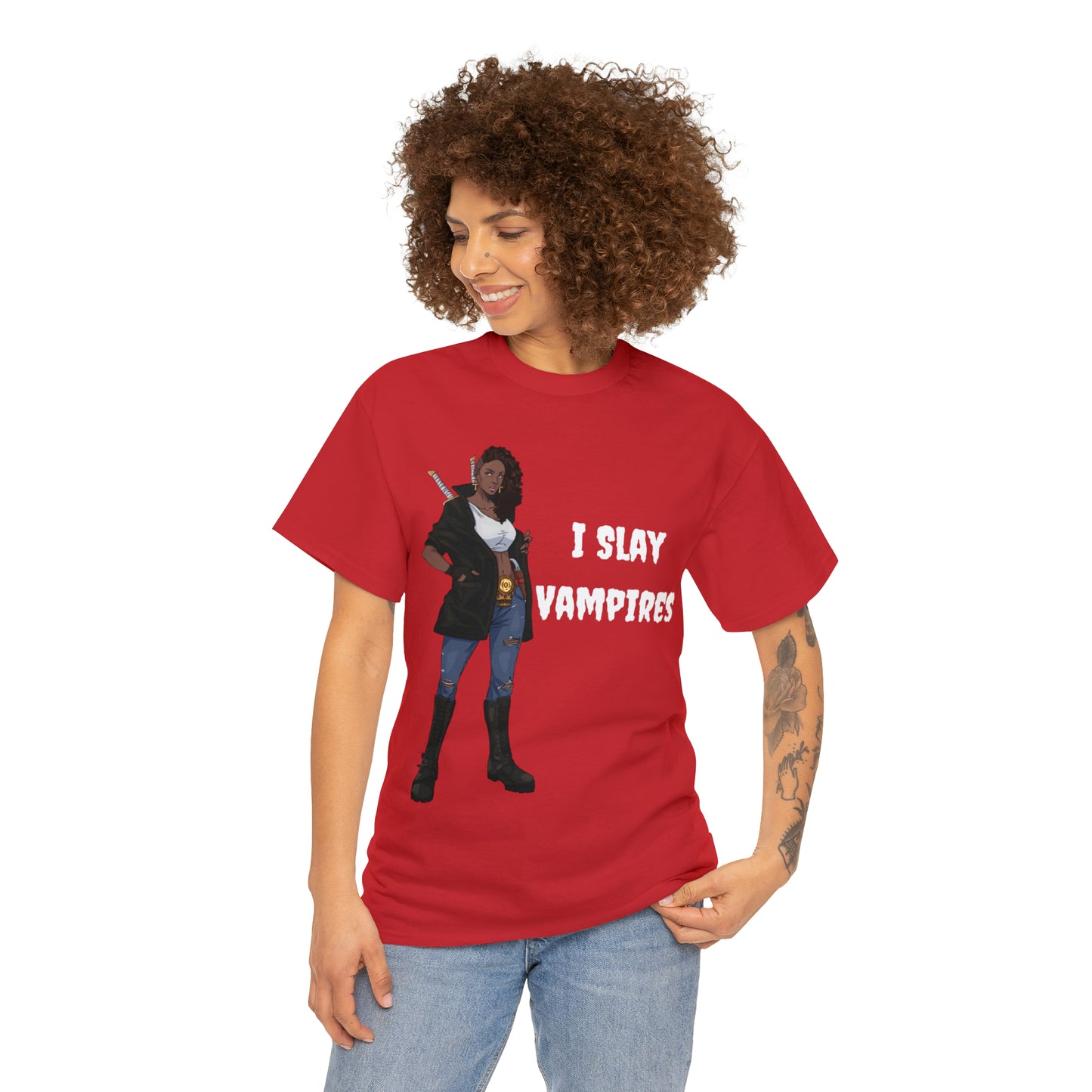 I Slay Vampires | Adult Unisex Heavy Cotton Tee | African American T-Shirt