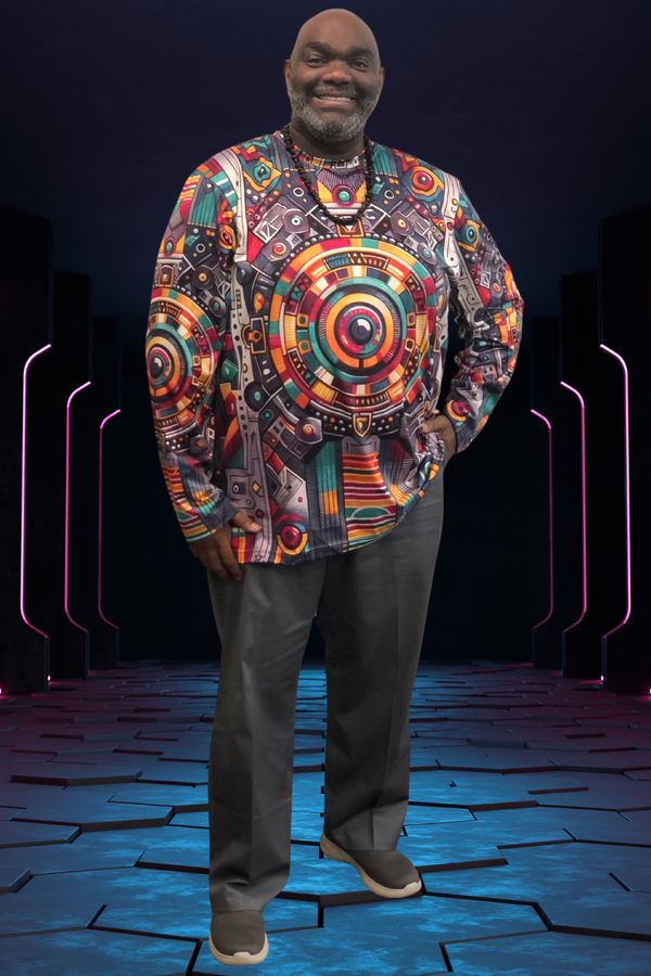 AFROFUTURISTIC KENTE 'COSMIC SANKOFA PORTAL' | Adult Men's Long Sleeve Shirt | BLACK HISTORY 365 COLLECTION AFROFUTURISTIC KENTE 'COSMIC SANKOFA PORTAL' | Adult Men's Long Sleeve Shirt | BLACK HISTORY 365 COLLECTION