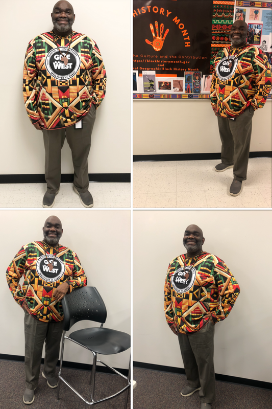 Black Male in Multiple photos wearing Afroturism Kente Design