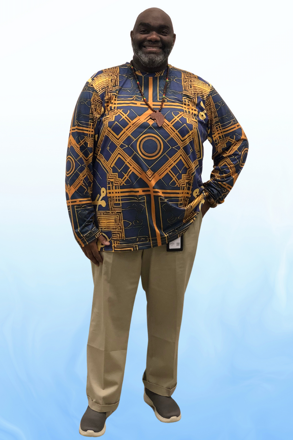 AFROFUTURISTIC KENTE 'THE DIGITAL MATRIX' | Adult Men's Long Sleeve Shirt | BLACK HISTORY 365 COLLECTION