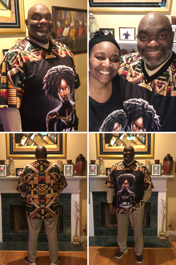 AFROFUTURISTIC KENTE SUPERHERO | Adult Unisex Athleisure Shirt | BLACK HISTORY 365 COLLECTION