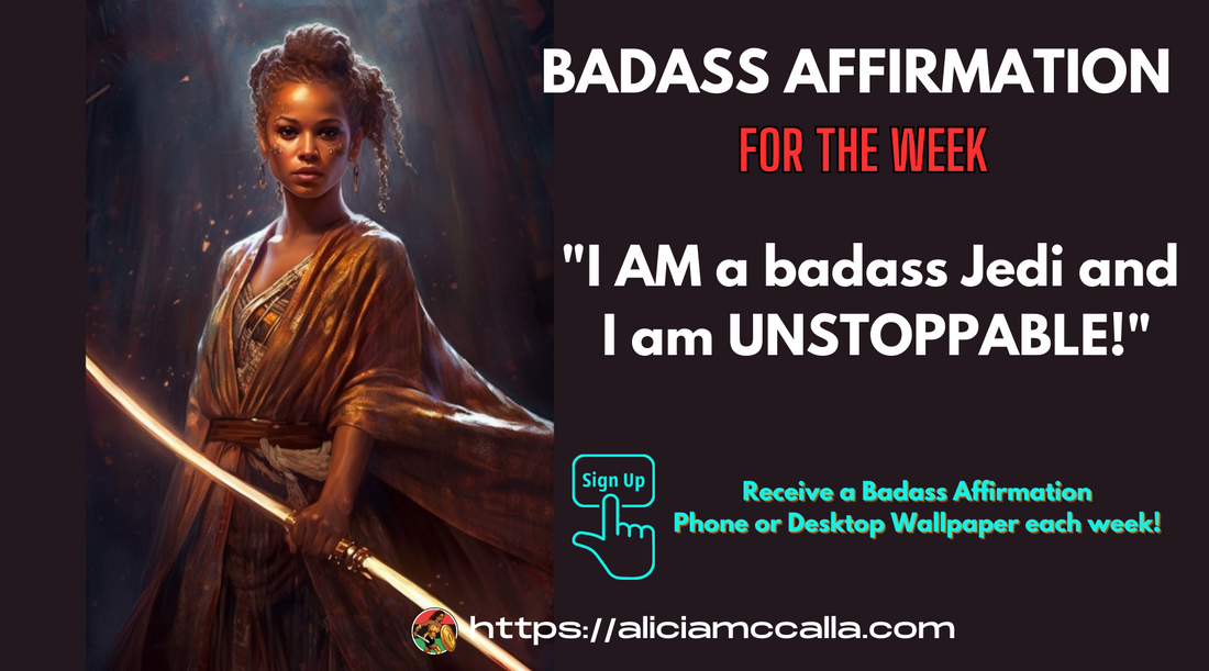 Black Woman Jedi Warrior with a Double Lightsaber Affirmation