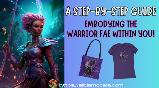 Black woman Fae Warrior Looking out on Dark Fairy Justice Merchandise Step By Step Guide to Embody the Warrior Fae Within You