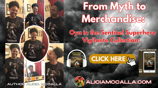 Author Alicia McCalla wearing Oya Merchandise and inspired by Storm