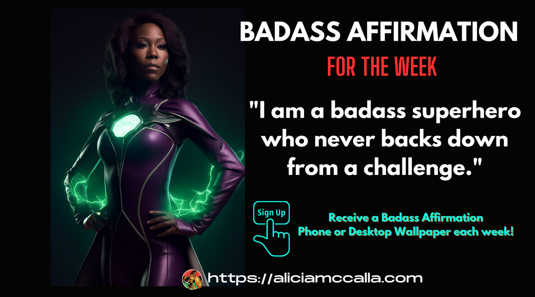 Badass Affirmation of the Week: Black Woman Superhero Dressed in Purple with Green Electric Power