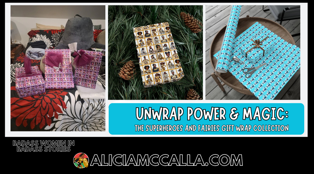Black Women Superheroes Gift Wrap and Black Fae Gift Wrap