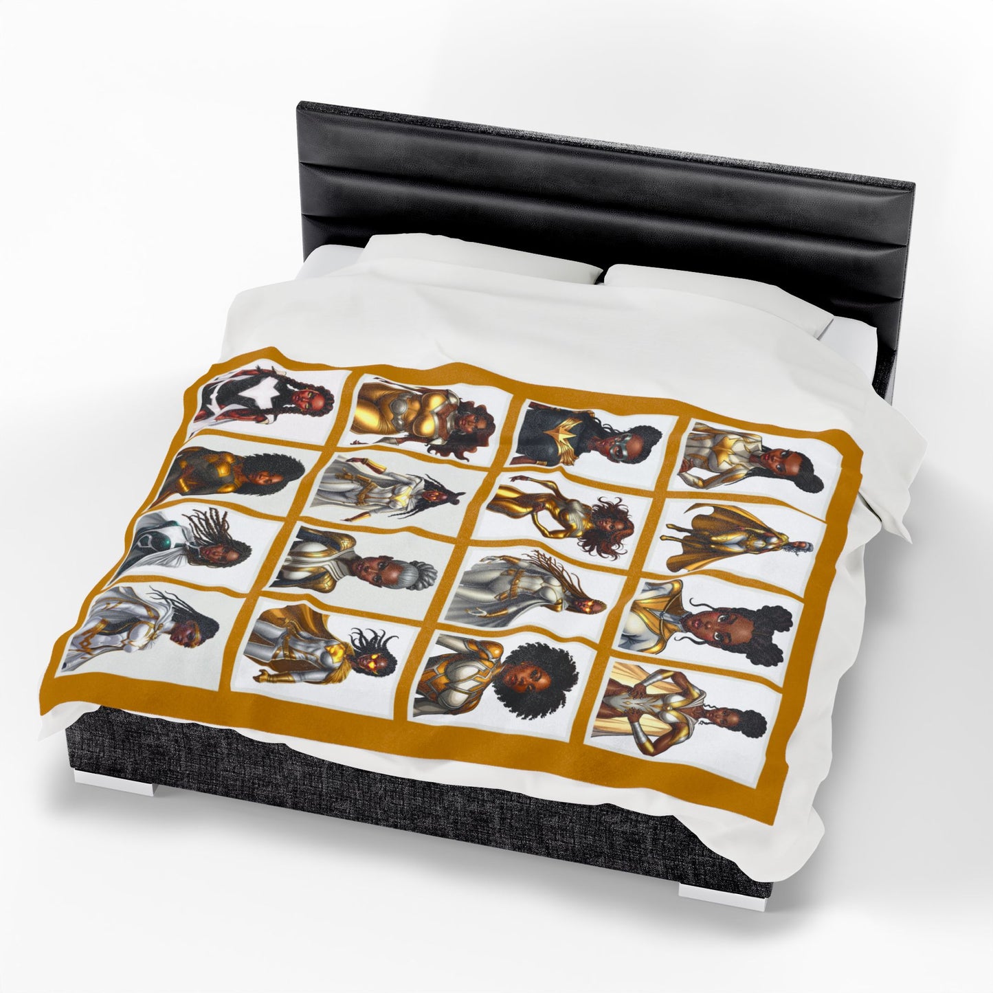 GOLD SUPERHEROES Reading Blanket | Lux Velveteen Throw for Bookish Gifts & Black Women Empowerment