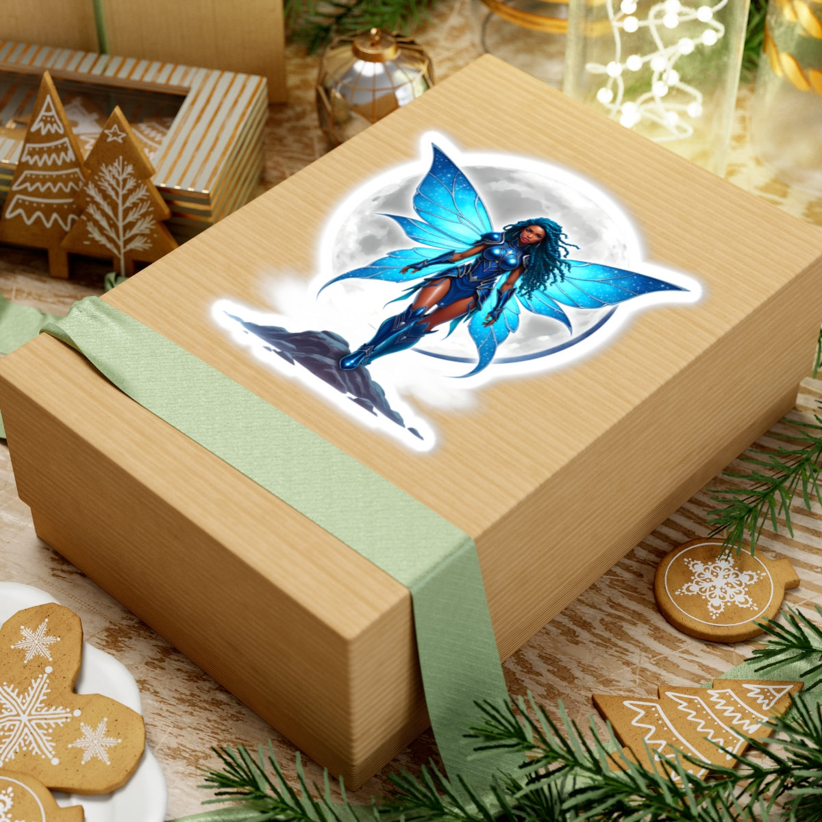 CELESTIAL BLUE FAIRY WARRIOR | Kiss-Cut Sticker | Black Fae Fantasy