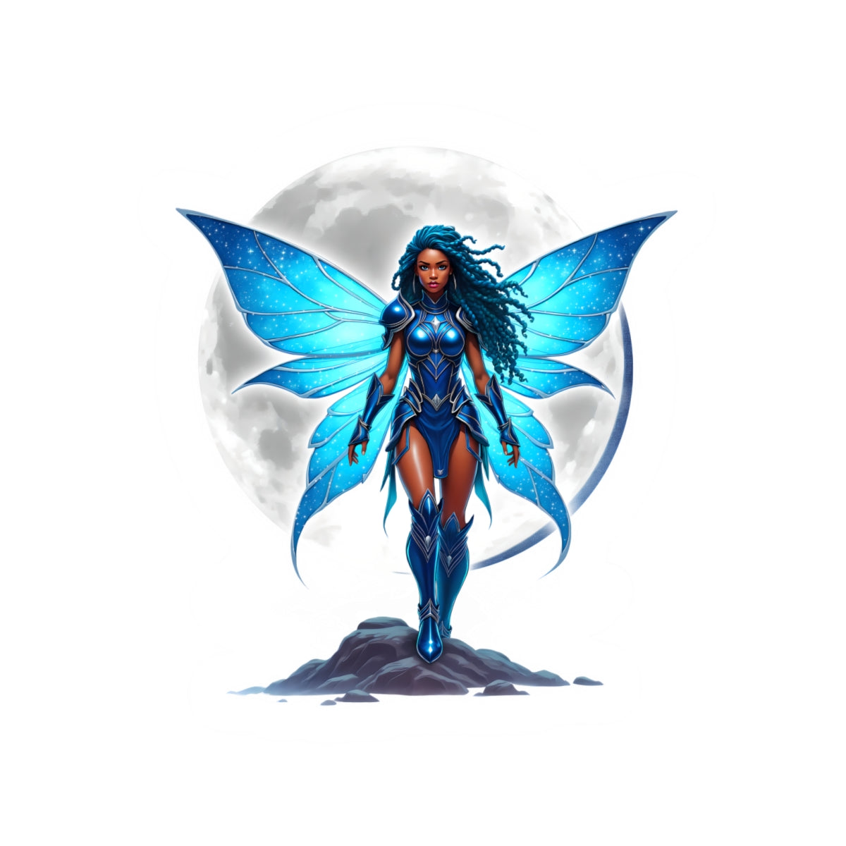 CELESTIAL BLUE FAIRY WARRIOR | Kiss-Cut Sticker | Black Fae Fantasy
