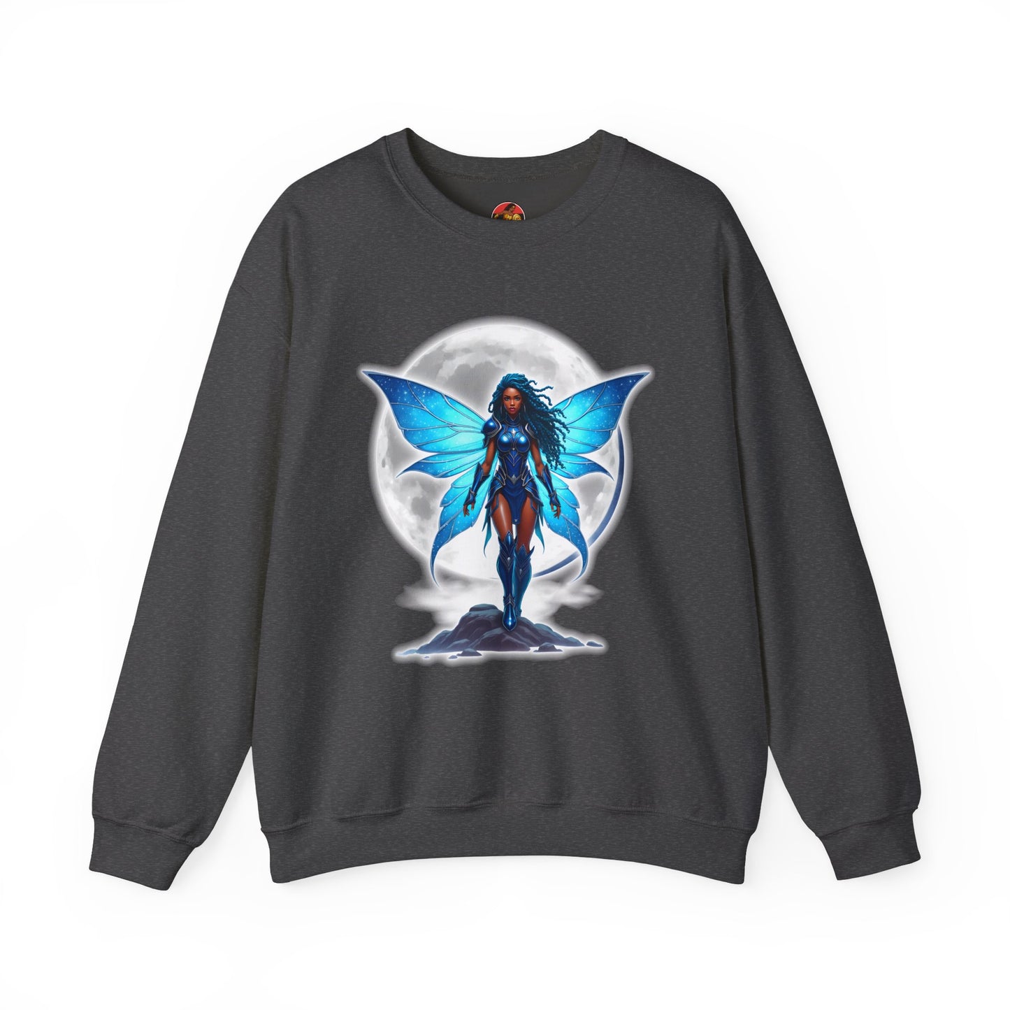 Celestial Blue Fairy Warrior | Adult Unisex Heavy Blend™ Crewneck Sweatshirt | Black Fae Day Collection