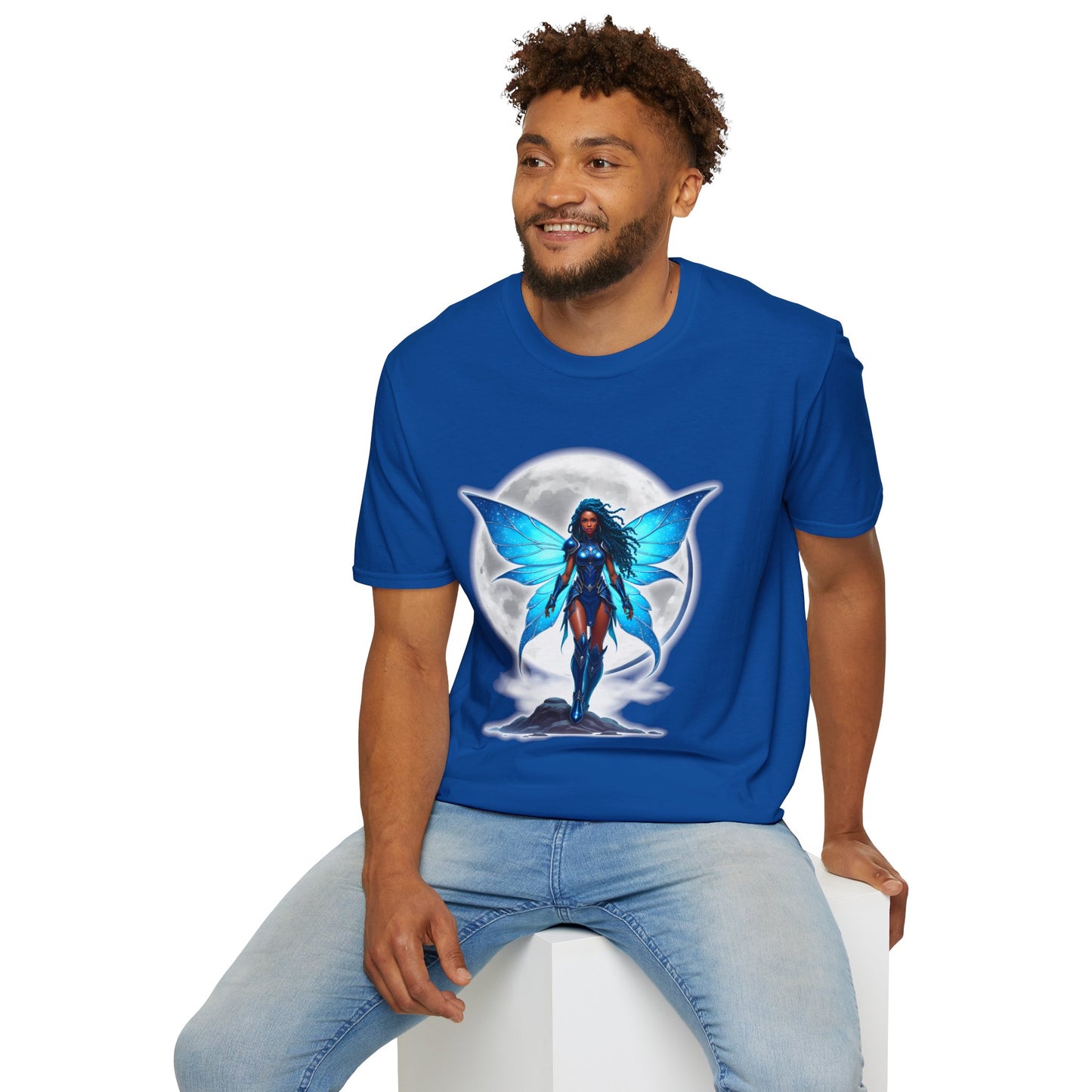 Celestial Blue Fairy Warrior | Adult Unisex Softstyle T-Shirt | Black Fae Day Collection