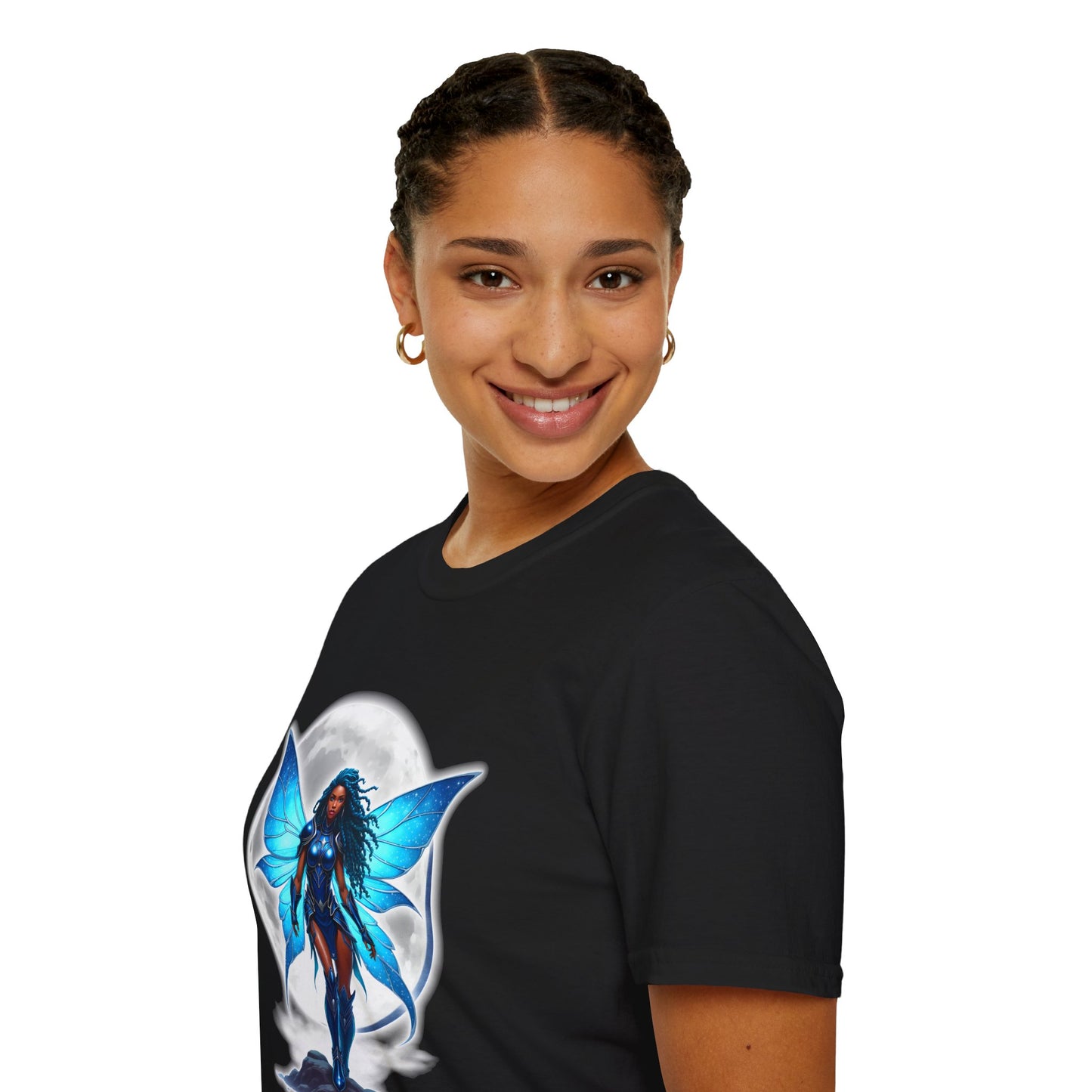 Celestial Blue Fairy Warrior | Adult Unisex Softstyle T-Shirt | Black Fae Day Collection