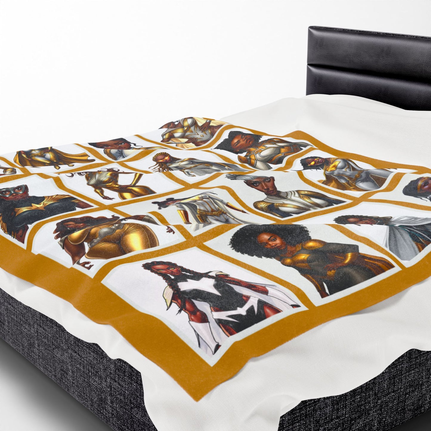 GOLD SUPERHEROES Reading Blanket | Lux Velveteen Throw for Bookish Gifts & Black Women Empowerment