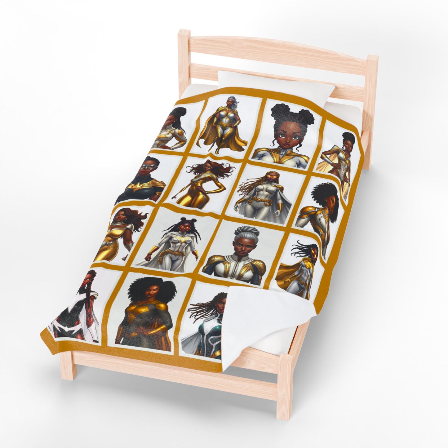 GOLD SUPERHEROES Reading Blanket | Lux Velveteen Throw for Bookish Gifts & Black Women Empowerment