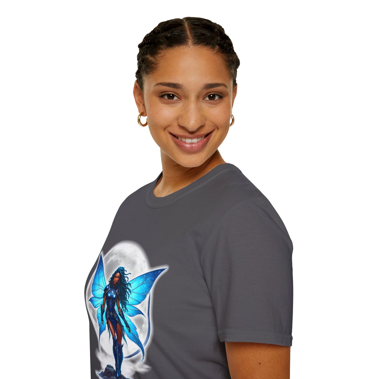 Celestial Blue Fairy Warrior | Adult Unisex Softstyle T-Shirt | Black Fae Day Collection