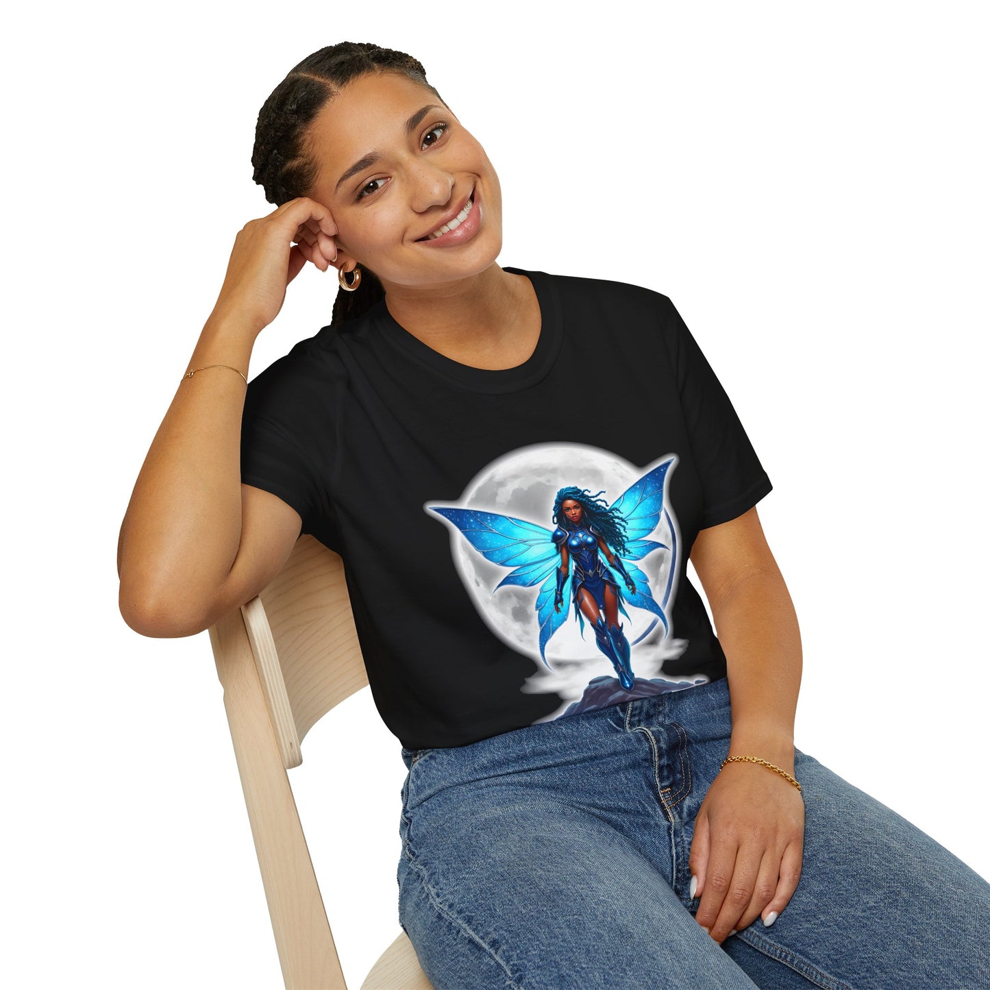 Celestial Blue Fairy Warrior | Adult Unisex Softstyle T-Shirt | Black Fae Day Collection