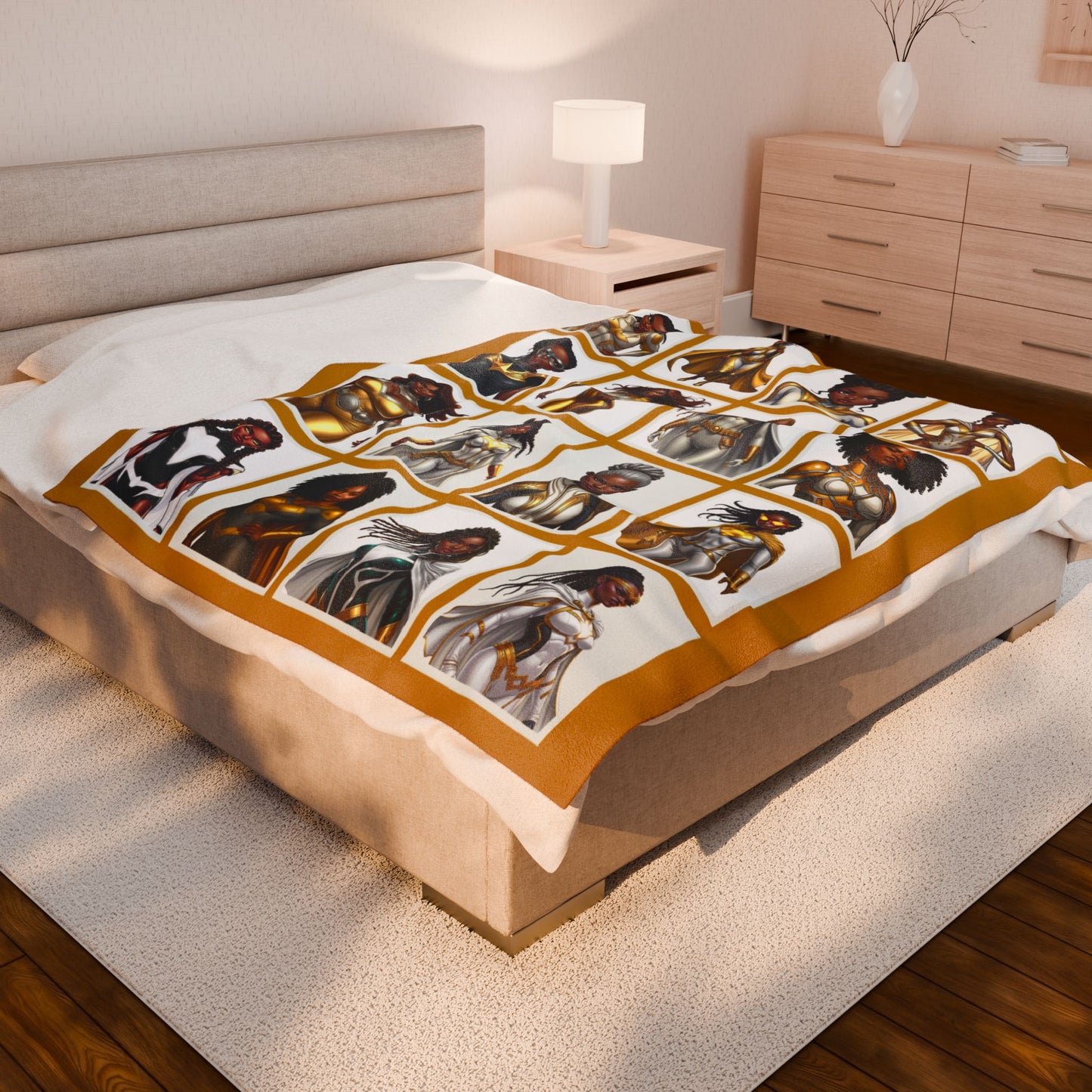 GOLD SUPERHEROES Reading Blanket | Lux Velveteen Throw for Bookish Gifts & Black Women Empowerment