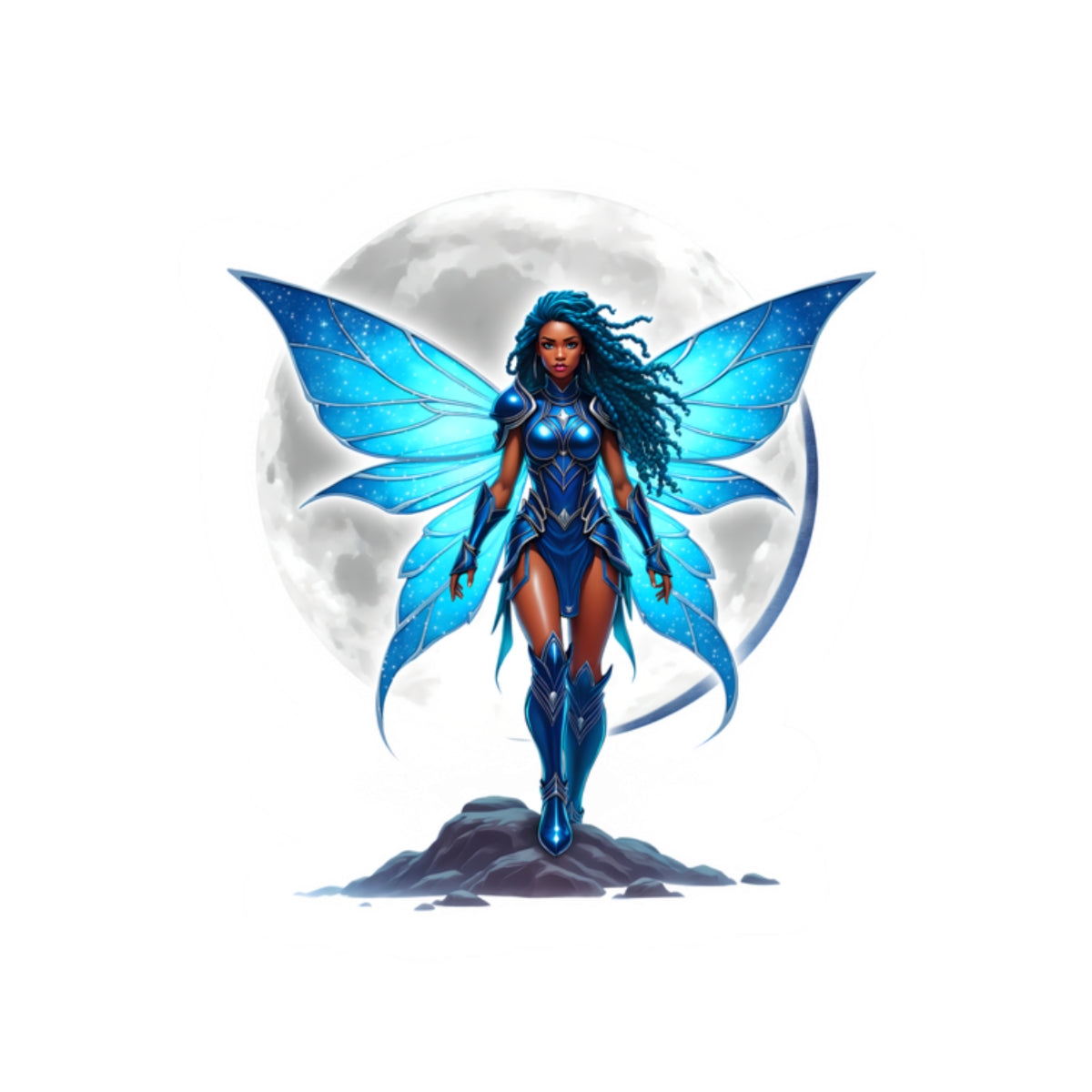 CELESTIAL BLUE FAIRY WARRIOR | Kiss-Cut Sticker | Black Fae Fantasy