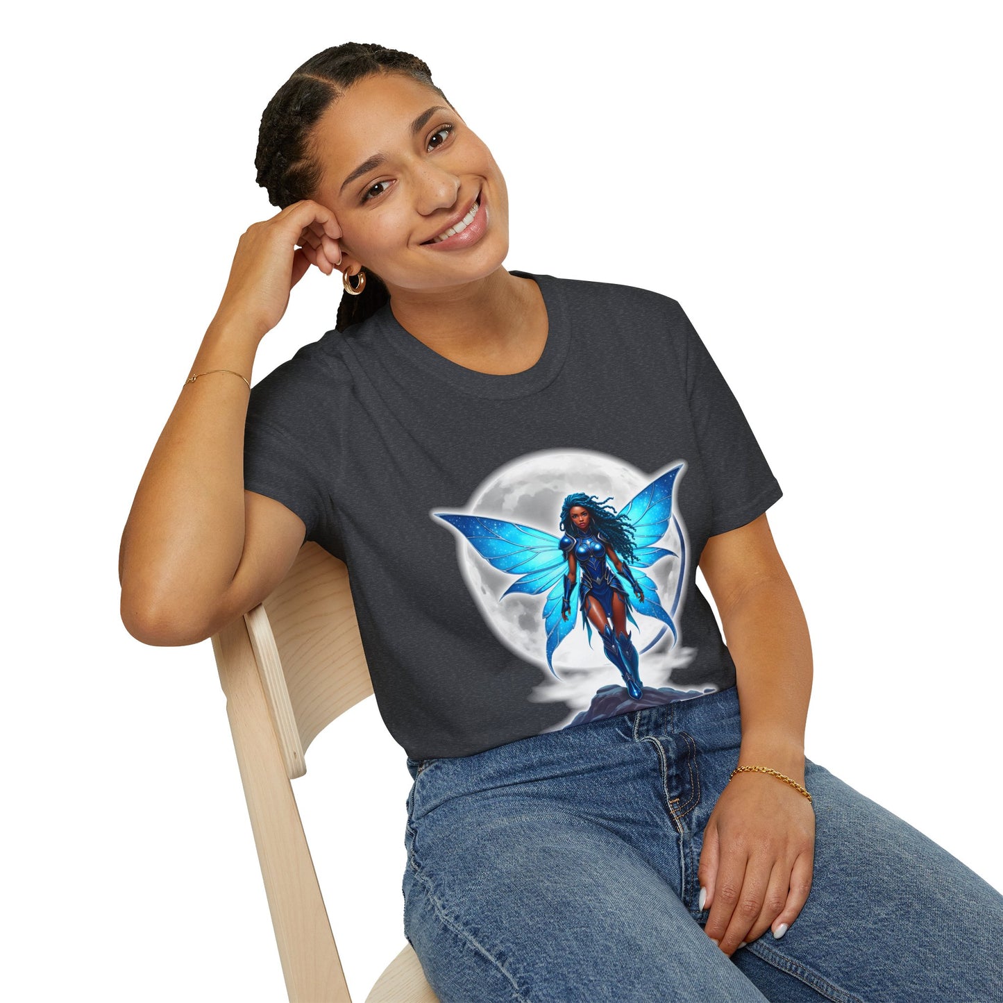 Celestial Blue Fairy Warrior | Adult Unisex Softstyle T-Shirt | Black Fae Day Collection