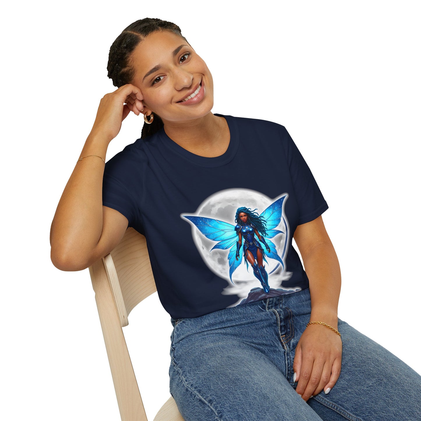 Celestial Blue Fairy Warrior | Adult Unisex Softstyle T-Shirt | Black Fae Day Collection