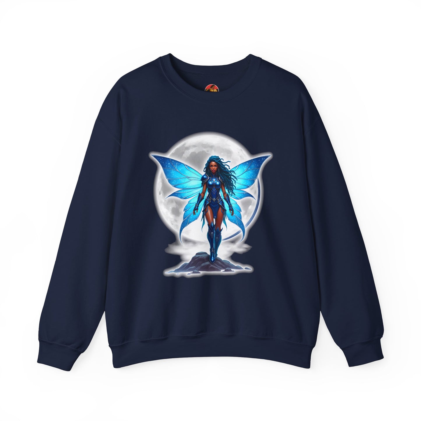 Celestial Blue Fairy Warrior | Adult Unisex Heavy Blend™ Crewneck Sweatshirt | Black Fae Day Collection