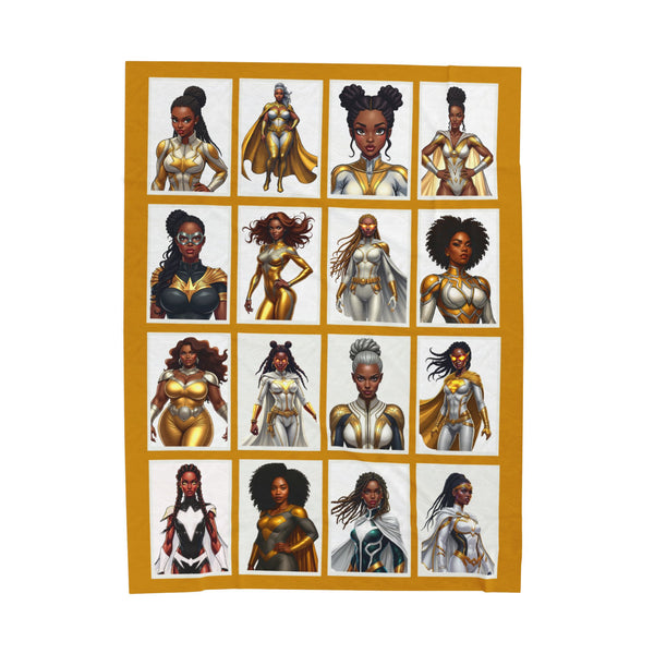 GOLD SUPERHEROES Reading Blanket | Lux Velveteen Throw for Bookish Gifts & Black Women Empowerment