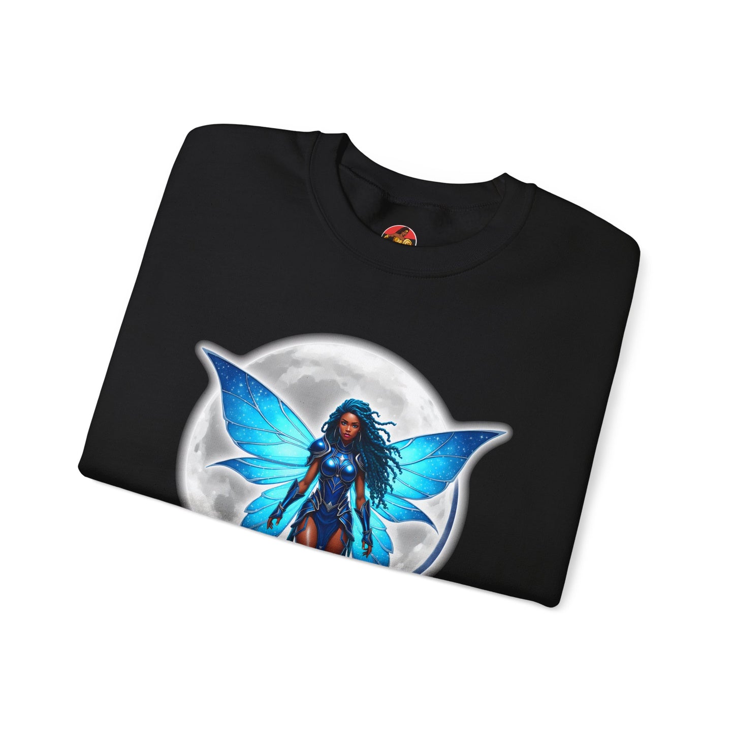 Celestial Blue Fairy Warrior | Adult Unisex Heavy Blend™ Crewneck Sweatshirt | Black Fae Day Collection