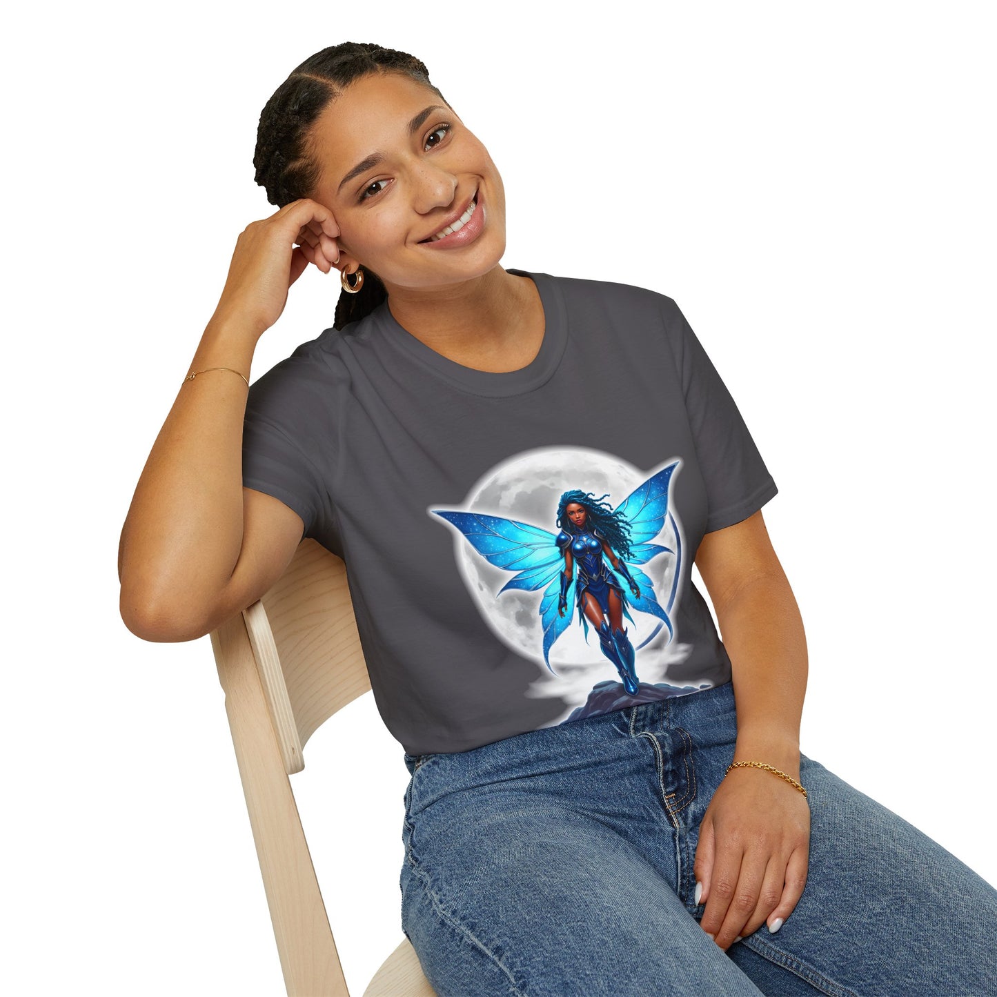 Celestial Blue Fairy Warrior | Adult Unisex Softstyle T-Shirt | Black Fae Day Collection