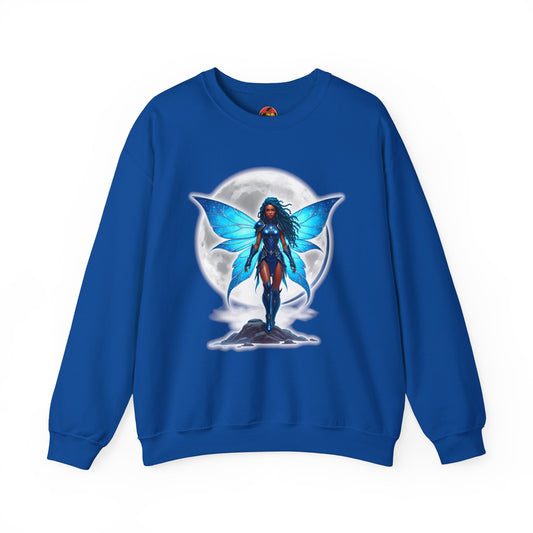 Celestial Blue Fairy Warrior | Adult Unisex Heavy Blend™ Crewneck Sweatshirt | Black Fae Day Collection