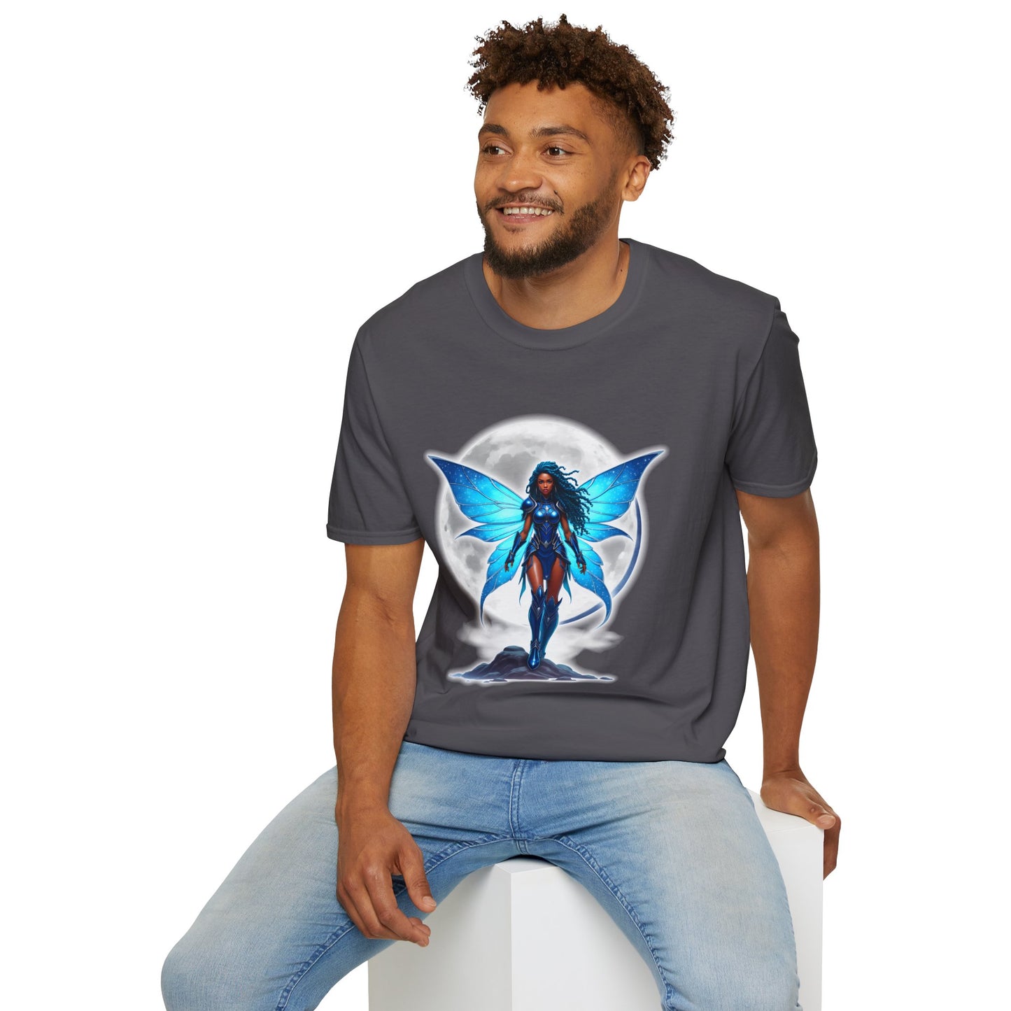 Celestial Blue Fairy Warrior | Adult Unisex Softstyle T-Shirt | Black Fae Day Collection