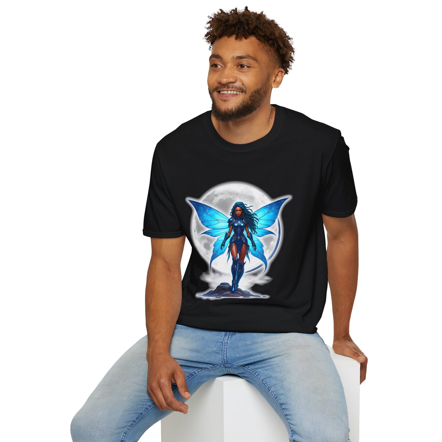 Celestial Blue Fairy Warrior | Adult Unisex Softstyle T-Shirt | Black Fae Day Collection