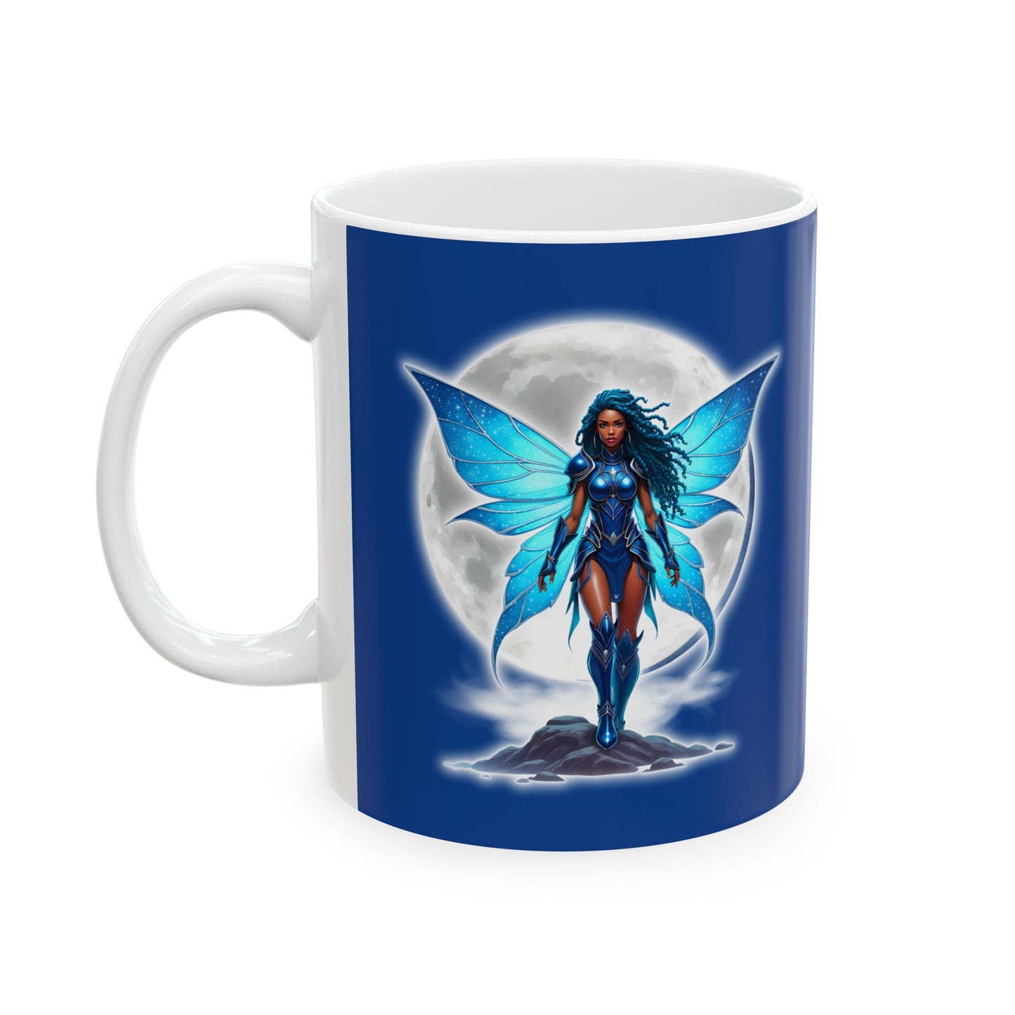 Celestial Blue Fairy Warrior | Ceramic Mug, (11oz, 15oz) | Black Fae Day Collection