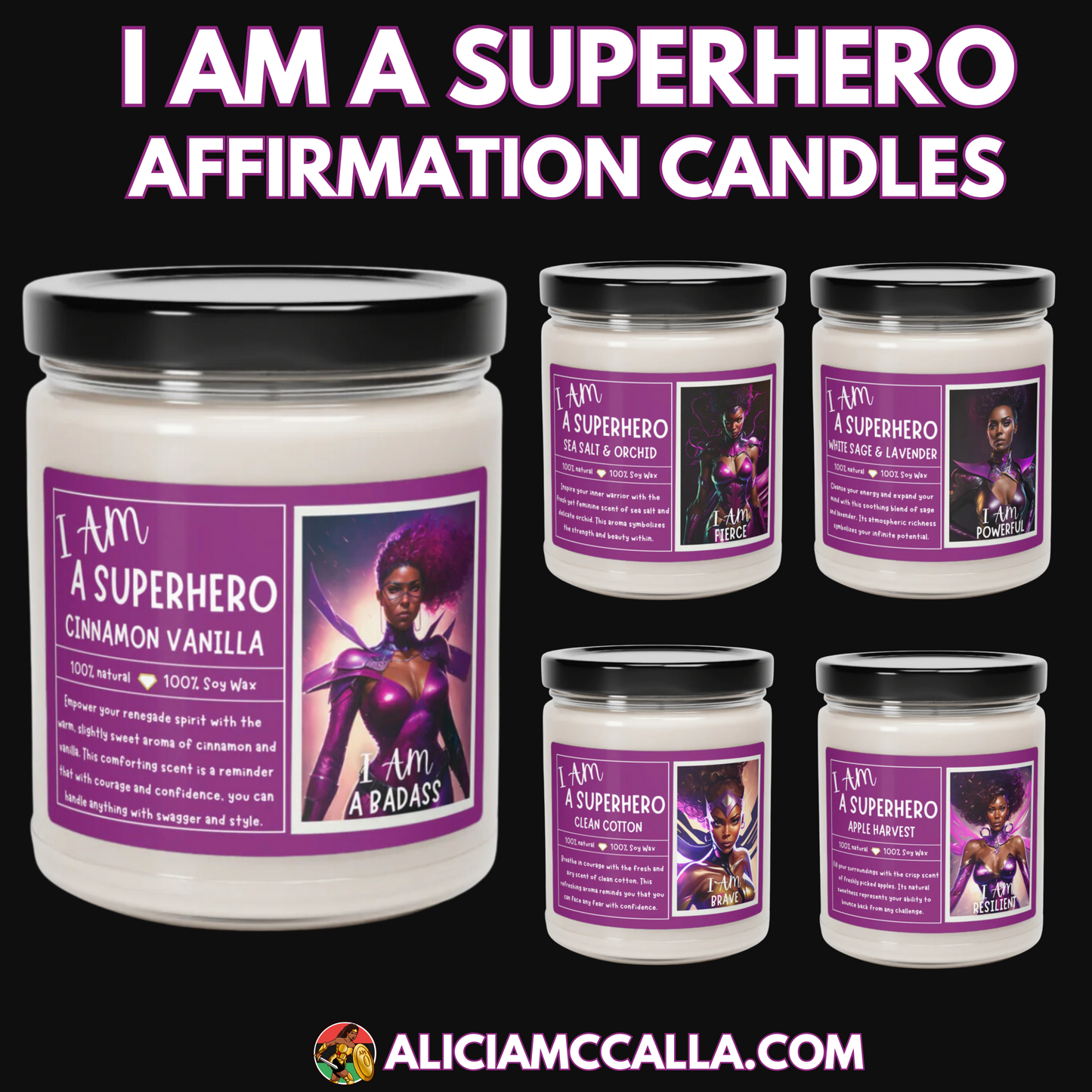 I AM A SUPERHERO | Scented Soy Candles, 9oz | Affirmations Meditation Accessories