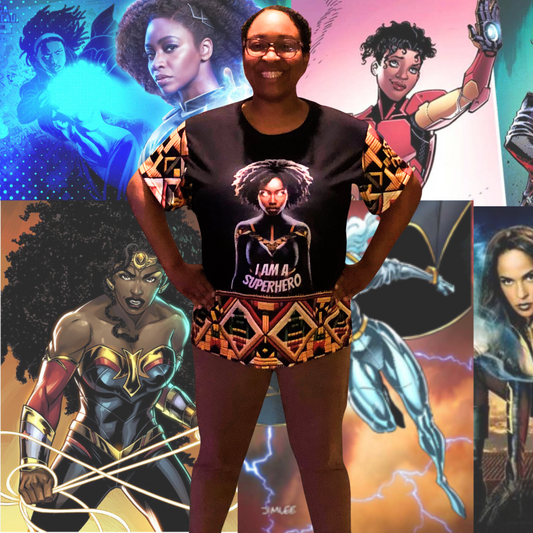 Short Black Woman in a Superhero Pose Monica Rambeau, Nubia DC, Storm Marvel, Vixen DC
